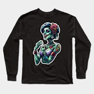 Zombie Apocalypse, Female Zombie, Cool, Girl, Undead, Scary, Funny Zombies Long Sleeve T-Shirt